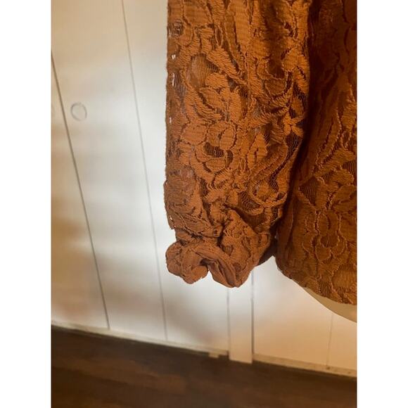 Chico's Lace Open Front Cardigan Jacket Light Brown Measures to Size Medium - Picture 4 of 5